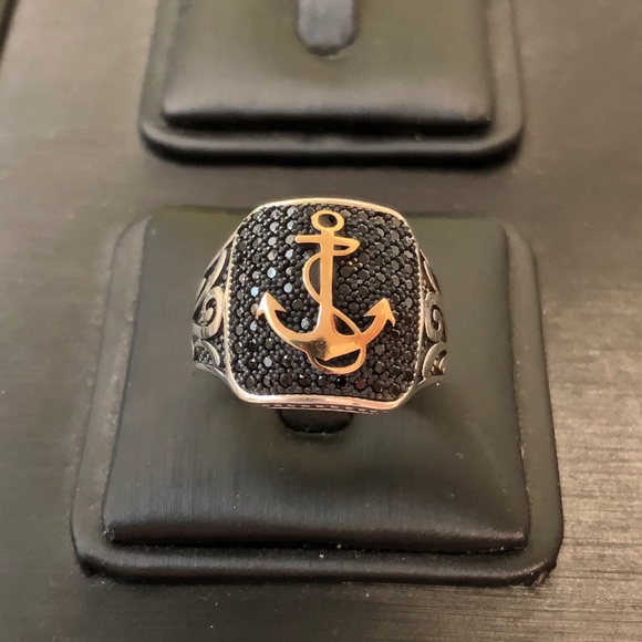 925 Sterling Silver Men Square Anchor Ring ⚓️ - Picture 2 of 7